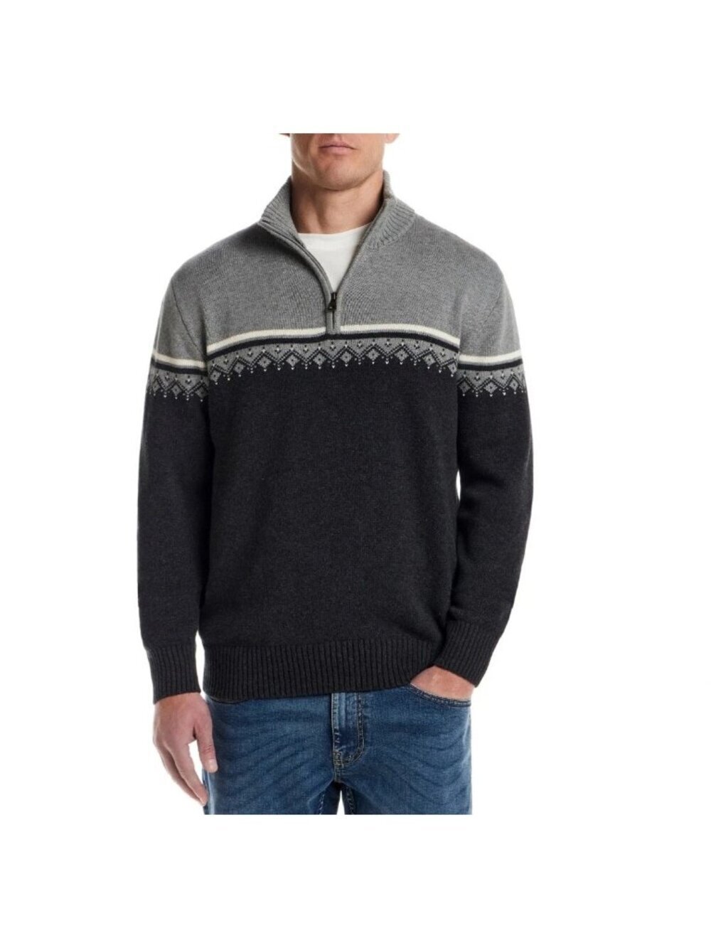Weatherproof Vintage Men's XL Holiday Sweater Gray & Charcoal 1/4 Zip M1018
